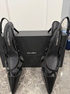 Dolce & Gabbana Black Patent Pointed-Toe Slingback Pumps